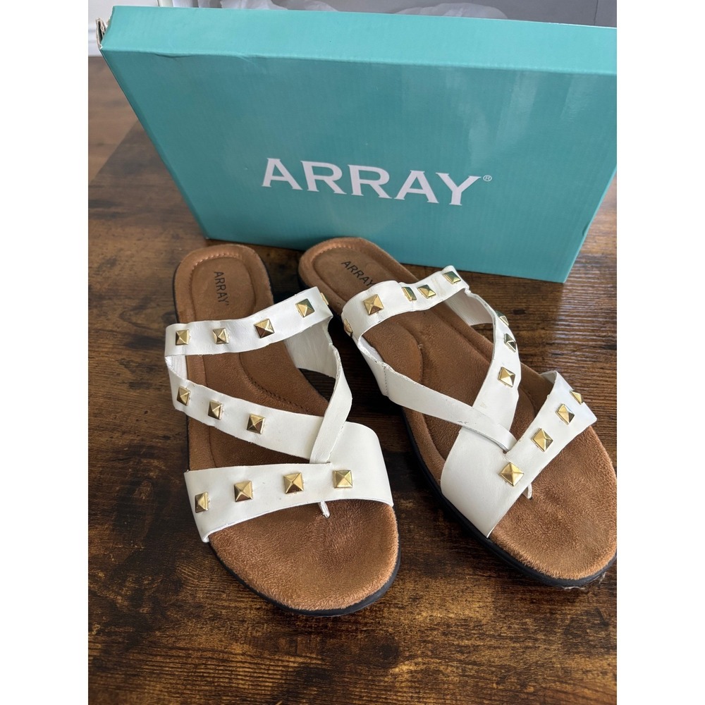 Array LaJolla Sandals Size 12 White Studded Strappy Slide Comfort Flat Shoes
